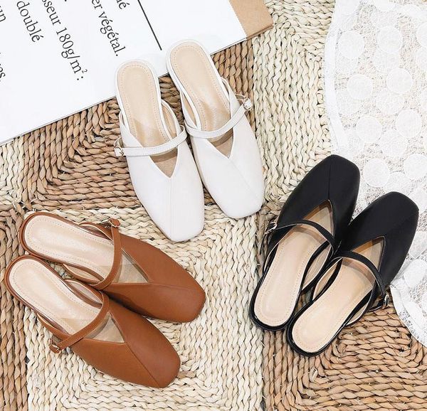 

new 2019 square head womens shoes flat shoes, womens sandals, half drag, women039s summer fashion platform casual shoes womens shoes with qa, Black