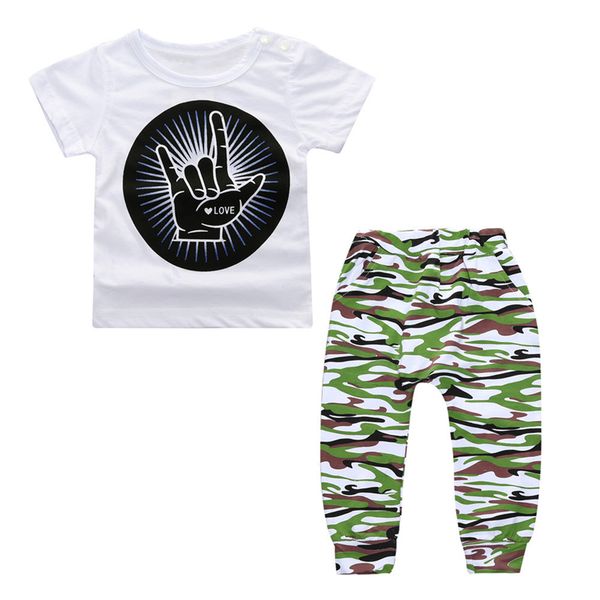 

toddler baby kids boys clothes t-shirt + camouflage panties outfits set, White
