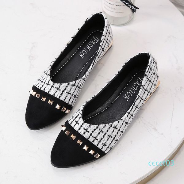 

2020 spring ballet flats sweet plaid loafers slip on fabric shoes comfort women flat shoes pointed toe moccasins j15-69 ct03, Black