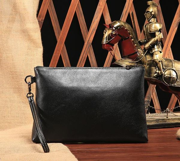

european and american trend new casual fashion smooth black leather men's bag full network boutique simple business clutch lychee leath