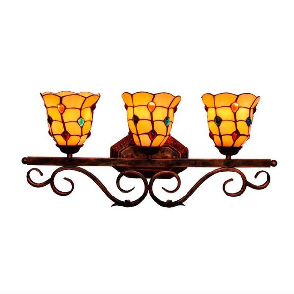 

modern mediterranean yellow color three head lamp american tiffany wall lamp bar restaurant living room bedroom lighting stained glass