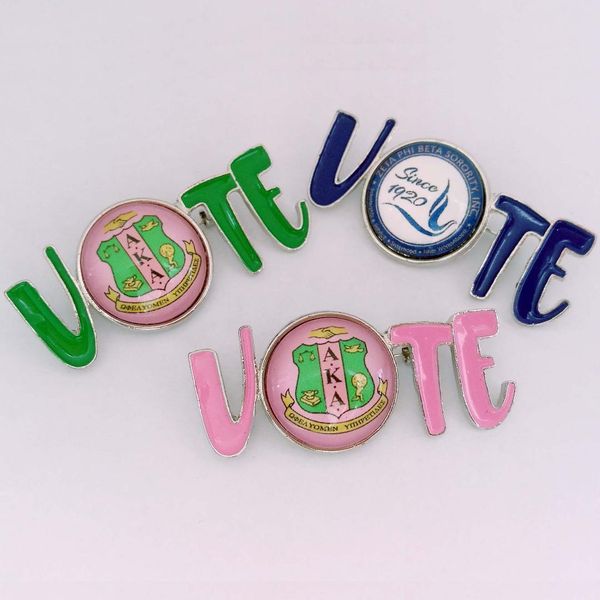 

sorority aka delta sigma theta zeta phi beta sigma gamma rho vote brooch lappel pin, Gray