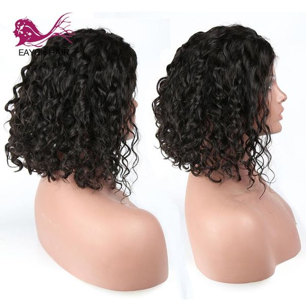 

eayon brazilian short loose curly 13x6 lace front wig with baby hair pre plucked glueless remy human hair bob wigs bleached, Black;brown