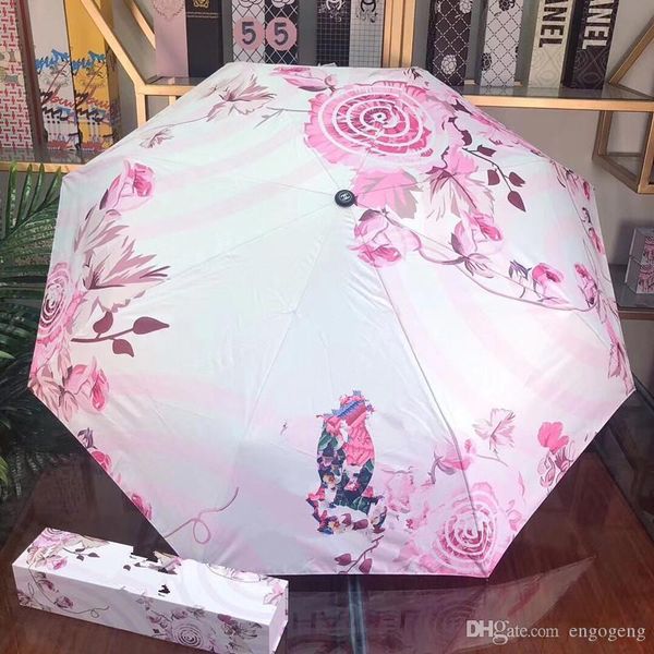 

new classic pattern blue pink colorful umbrella folding for women summer 2 colors 3 fold luxury umbrella rain umbrella vip gift with box