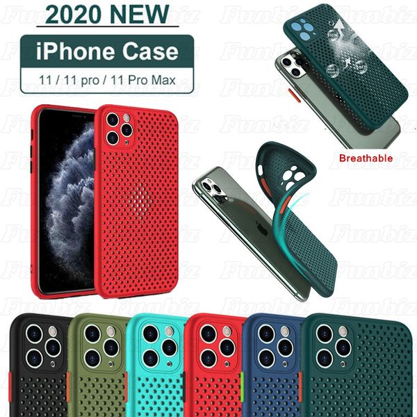 Caso de malha respirável para iphone 11 Pro Max macia iPhone Silicone Phone Case For X XR Xs Max 7 8 Plus tampa traseira