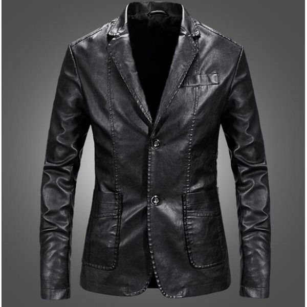 

2019 pu leather blazers men casual mens suit jacket casual slim motorcycle faux leather suit homme costume, Black