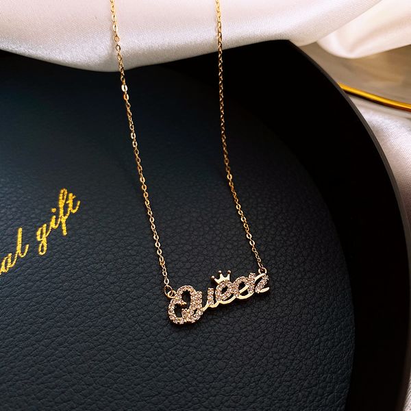 

shiny side fashion jewelry crystal letter queen necklaces&pendants for women new style chain choker necklaces, Silver