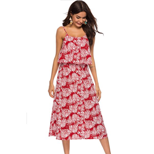 

women sleeveless floral dress spaghetti shoulder straps vintage ladies dresses 2019 holiday boho beach sundress casual dress, Black;gray