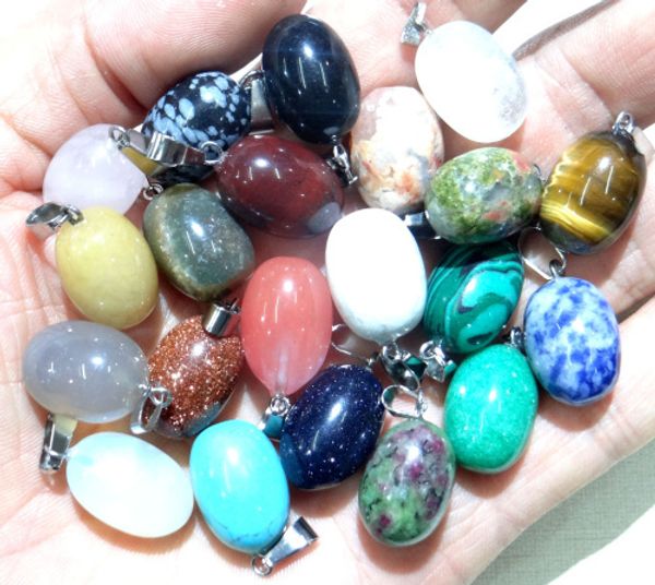 

natural stone quartz crystal aventurine opal turquoises tiger eye beads pendants for diy jewelry making necklace accessories12pc, Silver