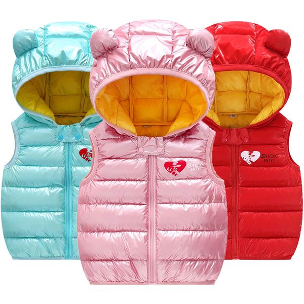 

baby winter new children's vest down jacket boy girl cotton cartoon letter printing warm coat vest hooded jacket baby jacke, Blue;gray