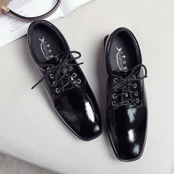 

british style red/black brogue shoes woman patent leather square toe mules lace up platform creepers shoes woman flats s191