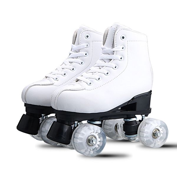 

artificial leather roller skates double line skates women men two line skating shoes patines with white pu 4 wheels