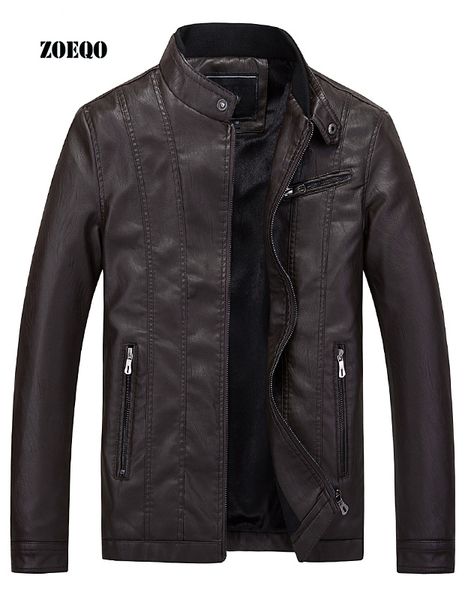 

zoeqo new arrival fashion men leather jacket jaqueta couro casual mens leather jackets and coats brand design motorcycle jacket, Black