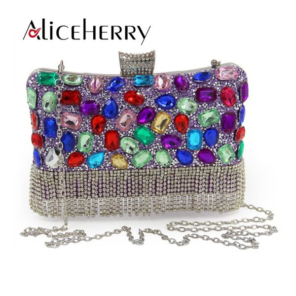 

luxury women party bags handmade diamond crystal tassels lady evening bag clutch bag colorful clutches wedding purse