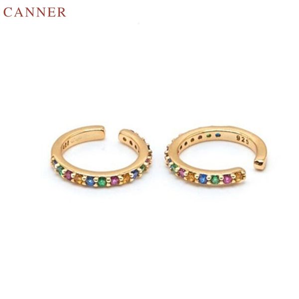 

canner 925 silver rainbow zircon ear cuff earrings for women girls cz crystal ear cuffs gold color non pierced ears jewelry c40, Golden;silver