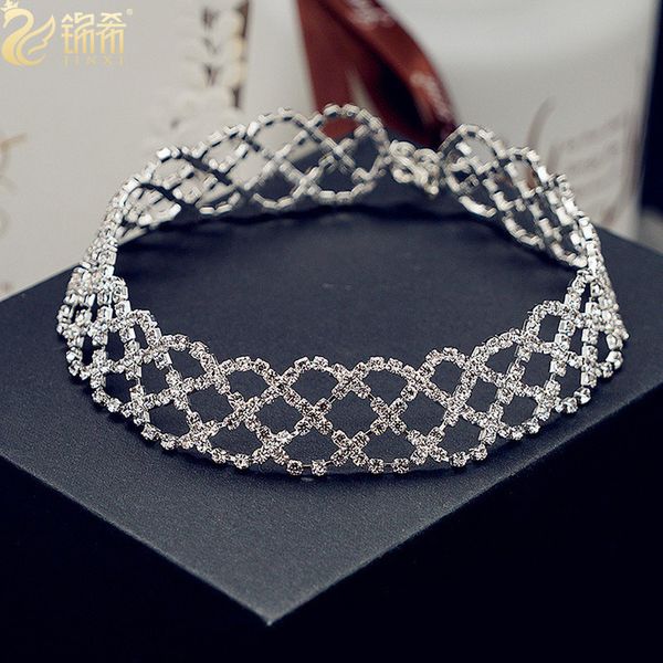 

glitter rhinestone mesh necklace geometric design hollow short choker women bright party jewelry simple exquisite gift drop shipping, Golden;silver