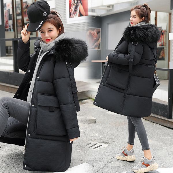 

back season special selling down cotton cotton-padded clothes girls long coltsfoot dress bread serve student loose coat tide, Black