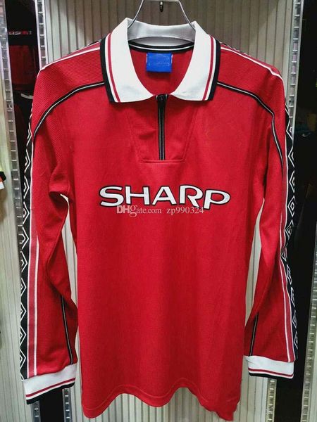 

98 99 retro version long sleeve jerseys soccer jersey #7 beckham #11 giggs scholes ronaldo 1998 1999 manchester retro football shirt, Black