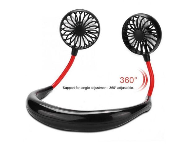 

neck cool fan portable usb rechargeable neckband lazy dual air cooling sport 360 degree rotating hanging fans1200mah