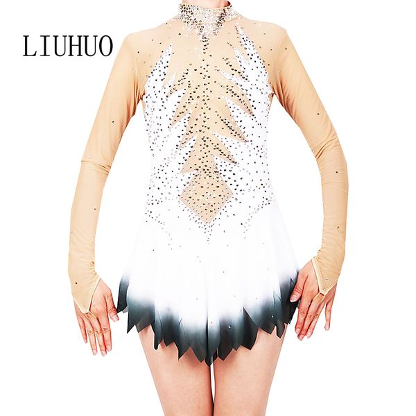 LIUHUO leotardos gimansia strass spandex lycra mulheres rítmica vestido de patinação ginástica terno menina vestido spandex para as mulheres