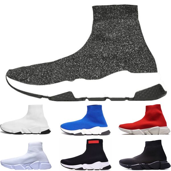 

2019 designer mens casual sock shoes women speed trainer triple black white red grey fashion socks sneaker trainer shoes 36-45