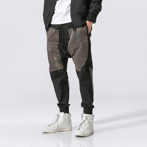 

2019 autumn hip hop harem joggers pants male trousers mens joggers cargo pants men pantalones hombre, Black