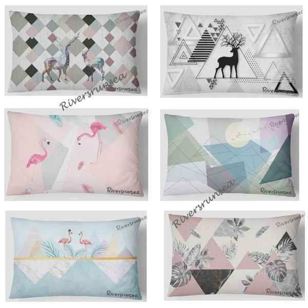 

nordic style decoration geometric elk cushion pink flamingo plant leaf marble rectangular pillow 30x50cm for home bedding set