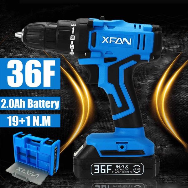 

36v electric drill double speed rechargeable lithium battery *2 mini cordless screwdriver drive 3/8'' household power hand tool