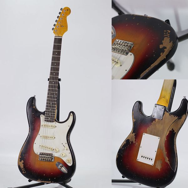 

высокое качество ручной работы культурной реликвией святой электрогитара, красный цвет тополя закат, кленовый гриф, старые части гитары, бес