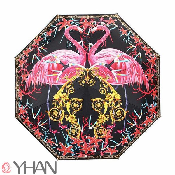

4 patterns are available flamingo bird umbrella brand sunshade folding bumbershoot women windproof guard against ultravioletfashion bardian