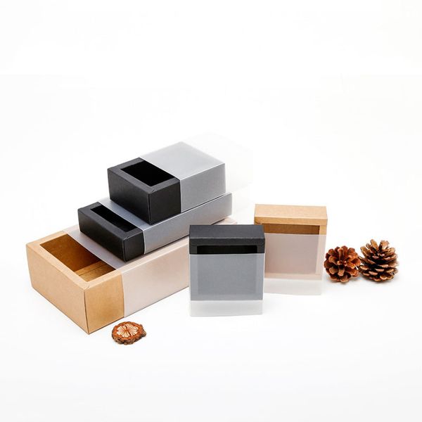 

14 sizes kraft black white gift packaging box with window kraft carton paper gift paper box with lid cardboard 10pcs