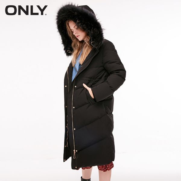 

only women's brushed overknee fur collar long down jacket |118412517, Black