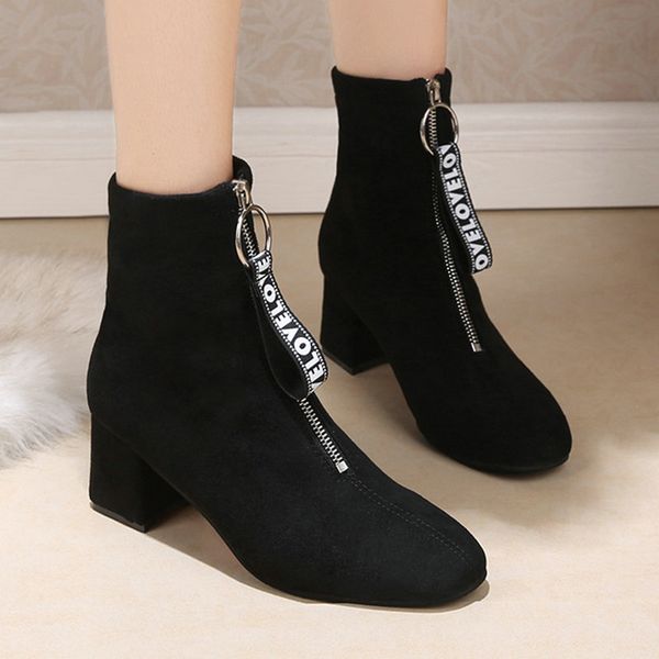 

size 35-51 nice new ankle zipper boots women autumn novelty black casual shoes woman high heels young lady daily lovely boot