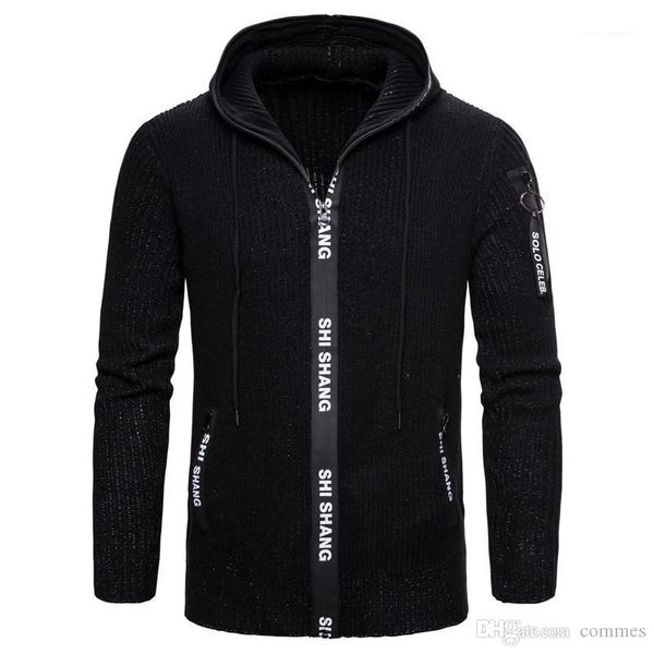 

дизайнерские свитера модные тонкие мужские молнии с капюшоном кардиган свитера повседневные карманы мужская одежда письмо печати мужские, White;black