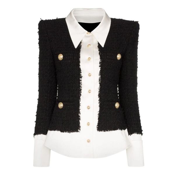 Giacca di alta qualità 2020 della più recente stilista giacca da donna con bottoni a forma di leone Giacca in tweed patchwork in misto lana satinata