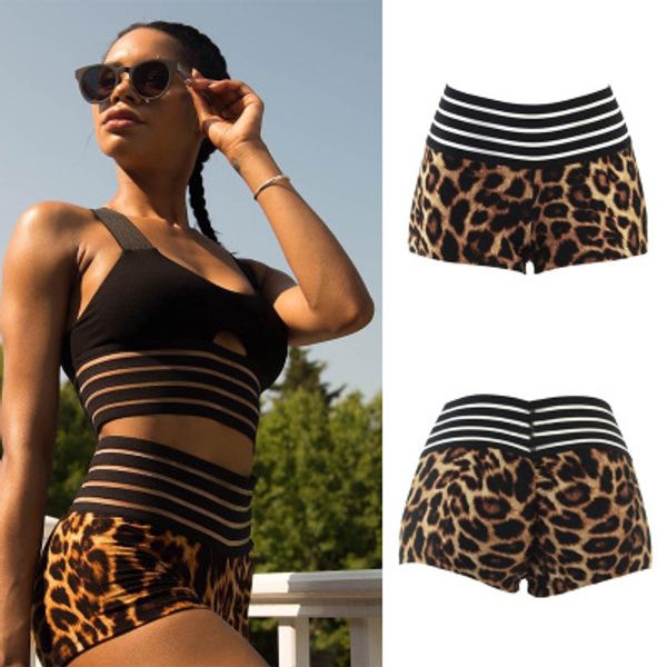

womens designer sportshorts summer new sports leopard print stitching stripes waist hip shorts preppy style high end vintage 2020 new, White;black