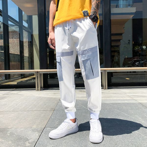

summer thin casual pants men's fashion solid color multi-pocket overalls men streetwear loose joggers sweatpants mens s-3xl, Black