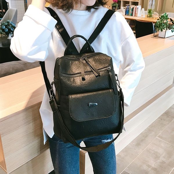 

retro multipurpose backpack female 2020 new campus soft leather college student bag travel backpack