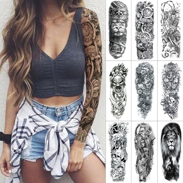

waterproof fake tattoo stickers for full arm large temporary sleeve tattoo lion arm clock fashion sticker