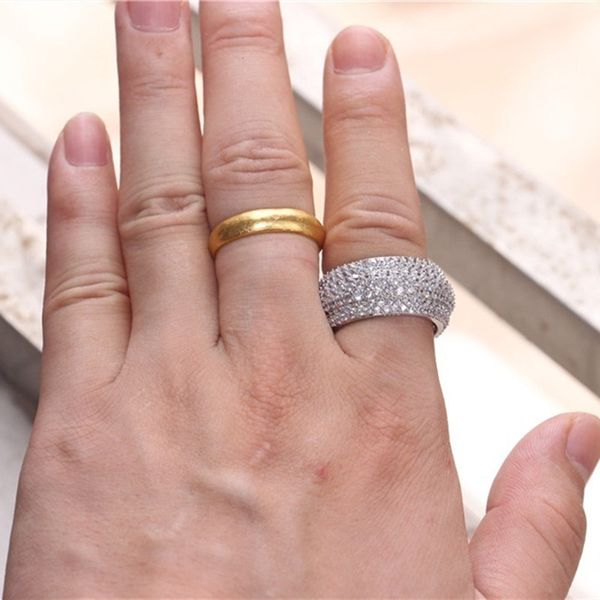

fdlk luxury pave setting full 360pcs crystal cz stone rings men women wedding band ring alloy jewelry, Slivery;golden