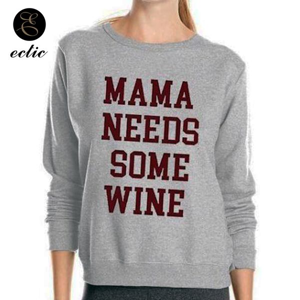 

letter poleron mujer 2018 grey print hoodies women polerones casual o neck sweatshirt mama needs some wine long sleeve hoodie, Black