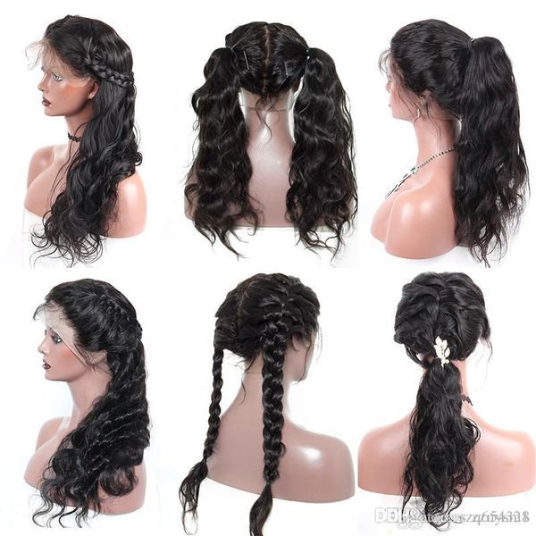 

фронт шнурок человеческих волос для переднего парика черных женщин шнурка девственницы волосы полного парика шнурка с волосами младенца отбе, Black