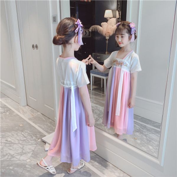 

girls baby new big girl super fairy princess fashion children summer chinese style hanfu dress t200417, Red;yellow