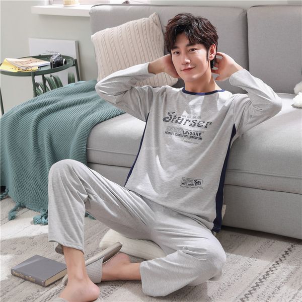 

autumn winter men's cotton pajamas set letter striped sleepwear cartoon pajama casual sleep&lounge pyjamas plus size 3xl pijama, Black;brown