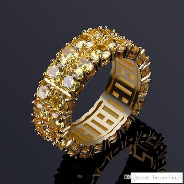 

mens hip hop iced out кольца ювелирные изделия нового способа золота обручальное кольцо желтый бриллиант кольцо simulation, Silver