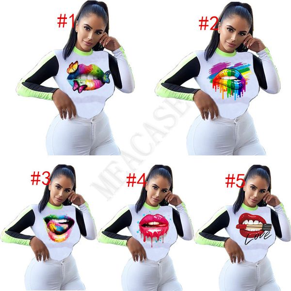 

женщины одежда мода топы с длинным рукавом рубашки модные бабочки губы версия для печати футболка лоскутная цвет осень зима спорт повседневн, White