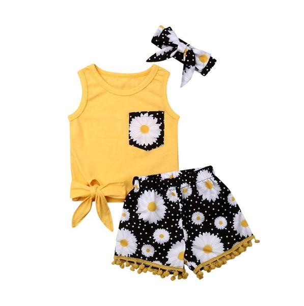 

pudcoco 2019 summer toddler baby girl clothes sleeveless t-shirts short pants 3pcs outfits set sunsuit, White