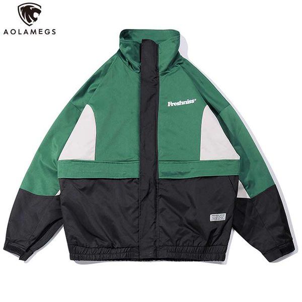 

aolamegs jackets men funny hit color hooded tracksuit standing collar cargo style high street casual harajuku streetwear autumn, Black;brown