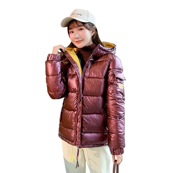 

forerun women winter jas capuchon glossy puffer jas katoen coated silver solid outrunner parka mujer 2019, Black