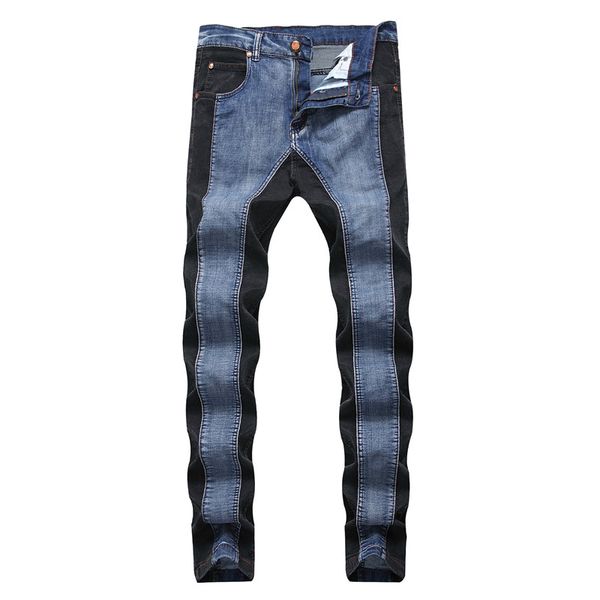 

fashion patchwork skinny jeans men hi street hip hop pencil jeans homme casual slim elastic denim trousers spijkerbroek mannen, Blue